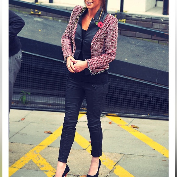 Zara Trafaluc tweed jacket with faux leather zipper pockets Size M - Picture 13 of 13